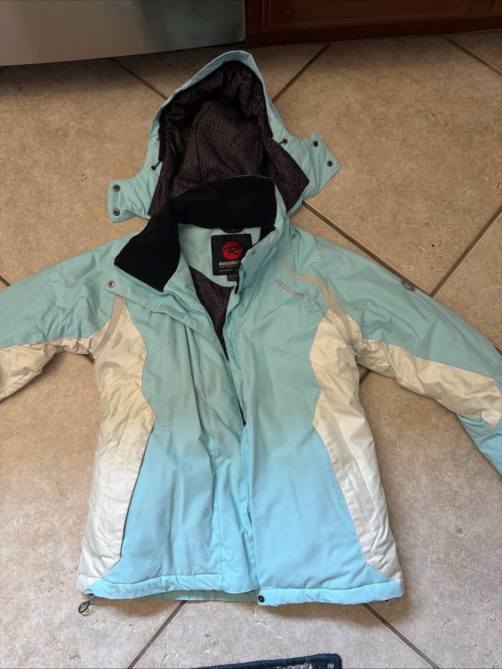 Rossignol Women’s Ski Jacket Light Blue White Hooded Snow Jacket Winter Coat